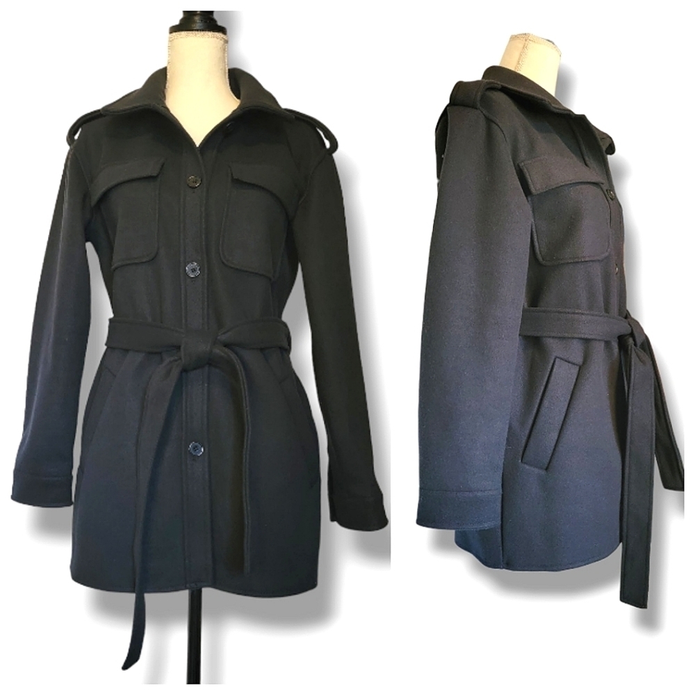 7 For All Mankind Black Collared Pea Coat Transitional‎ Long Jacket Size Small
